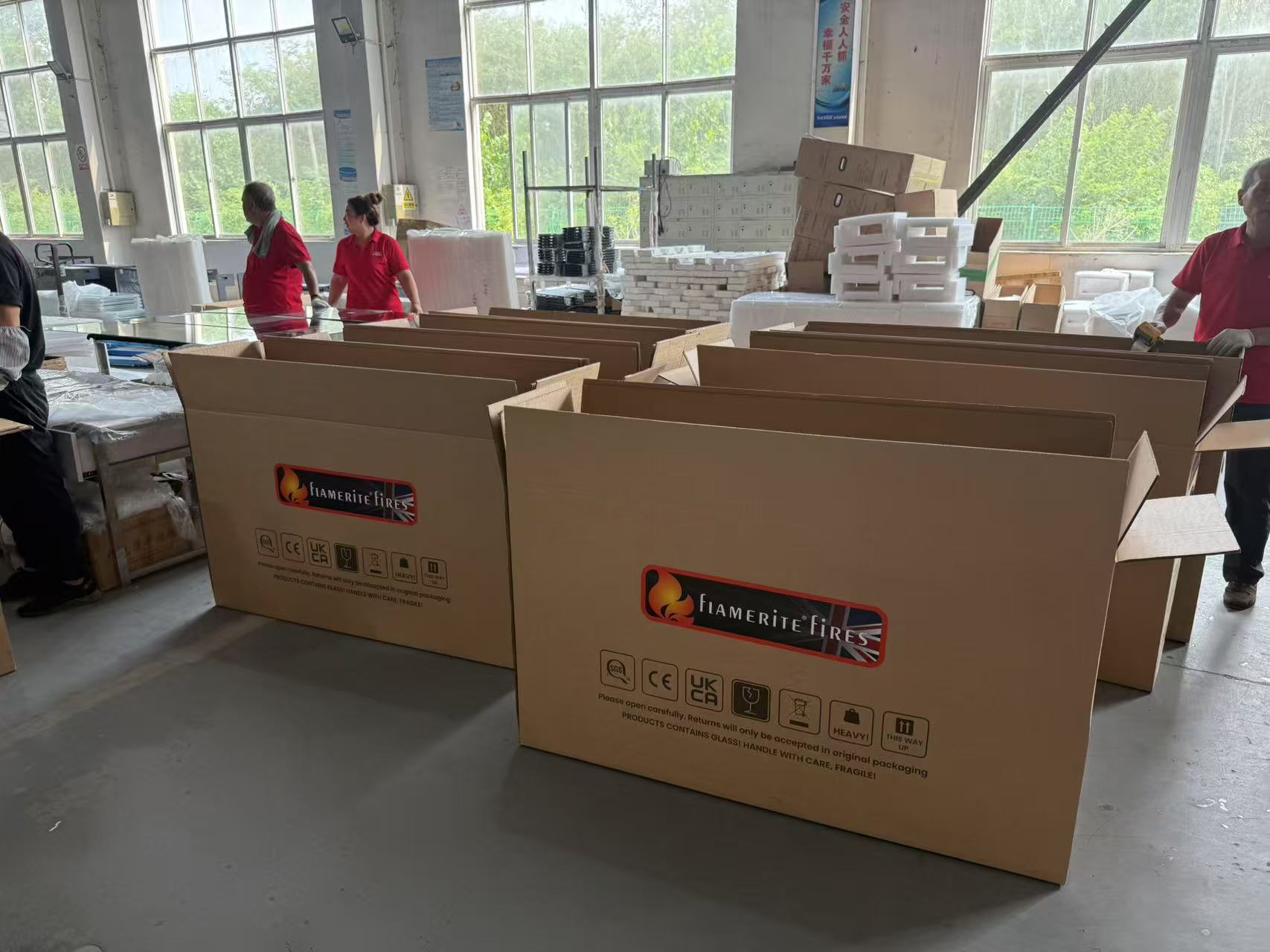 Flamerite packaging and team at the manufacturing site